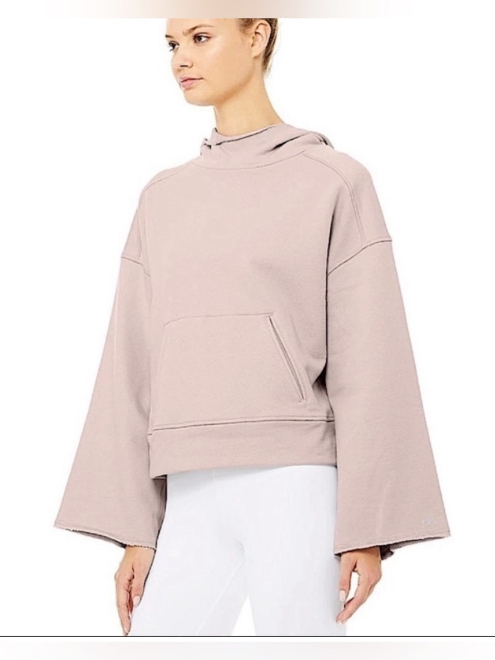 ALO Yoga Low Key French Terry Cozy Thick Bell Sleeve Hoodie XS Lavender Cloud